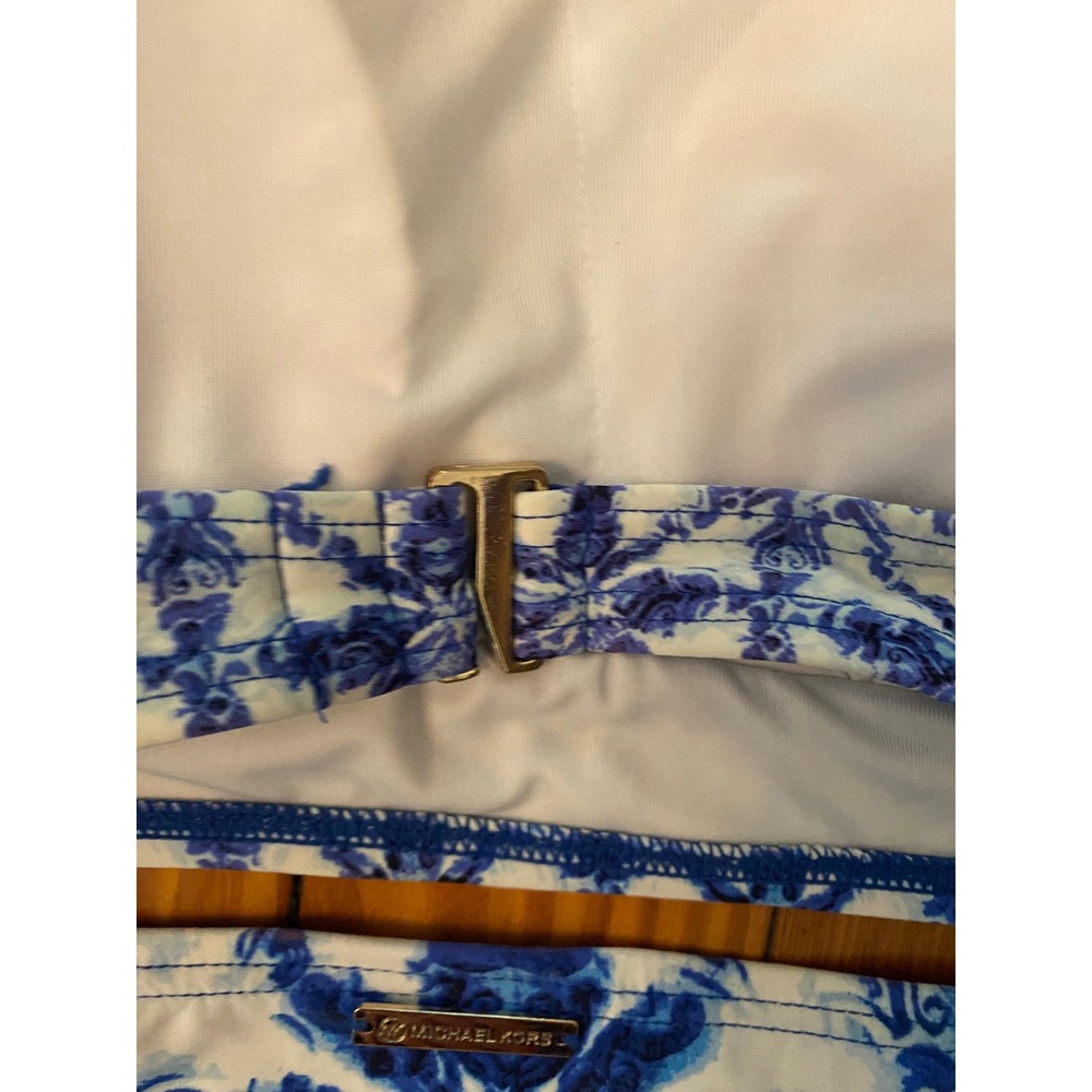 Michael Kors Womens Blue White Sz XS High Neck Halter Bikini Set Two Piece - Picture 8 of 9